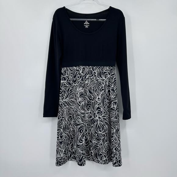 prAna Kaley Lagoon Long Sleeve Dress Black White Fit Flare Womens Size Small - Picture 3 of 12